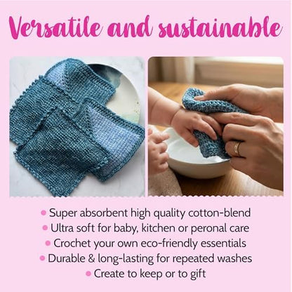 KnitPal Tunisian Crochet Dishcloth Kit for Beginners - Jean Blue + Sky Blue - Image 4