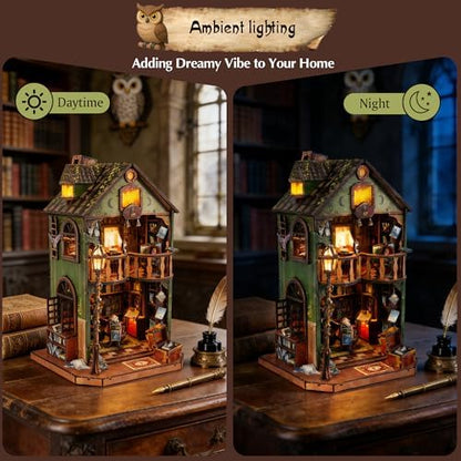 DIY Book Nook Kit | Miniature House Kit with LED Lights | 3D Wooden Puzzles for Adults & Teens | Creative Model Building Kit | Unique Bookshelf Decor & Gift for Craft Lovers | Owl Library - Image 4