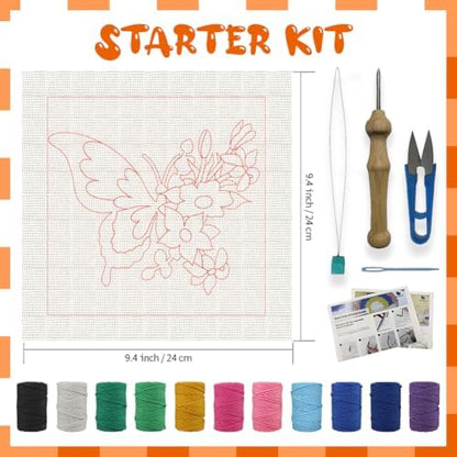 BEUNITONE 2 Sets DIY Punch Needle Kits for Beginners,Butterfly Pre-Printed Pattern,Embroidery Punch Needle Starter Kits for Adults,Includes Pre-Printed Cloth,Yarns,Hoops,Threader and Instructions - Image 2