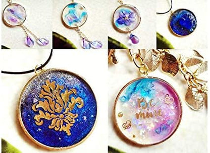 UV Resin Kit with Molds + Open Back Bezels + Pigment Liquid Colorants, Come with Holographic Glitter & Tapes | Crystal Clear Epoxy Resin for Jewelry Making Pendants Keychains Drop Earrings - Image 6