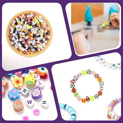 1000PCS Polymer Clay Beads for Bracelet Making, 24 Style Sports Charms incl. Baseball Basketball Soccer Football Rugby Volleyball, DIY Jewelry Making Supplies Kit - Image 2