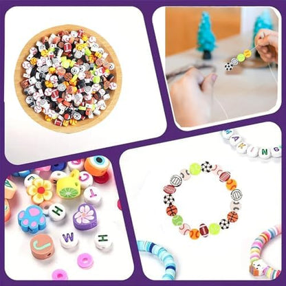 1000PCS Polymer Clay Beads for Bracelet Making, 24 Style Sports Charms incl. Baseball Basketball Soccer Football Rugby Volleyball, DIY Jewelry Making Supplies Kit - Image 2