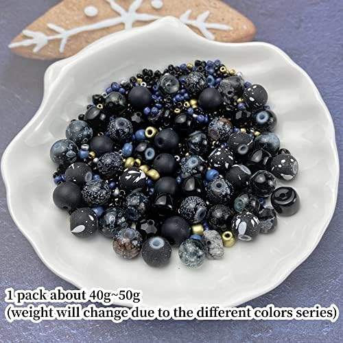 Assorted Glass Resin Beads Multi Size Colors Smooth Cracked Gravel Millet Spacer Beads for Bracelets Necklace Earring DIY Jewelry Making Craft(Black Series) - Image 2