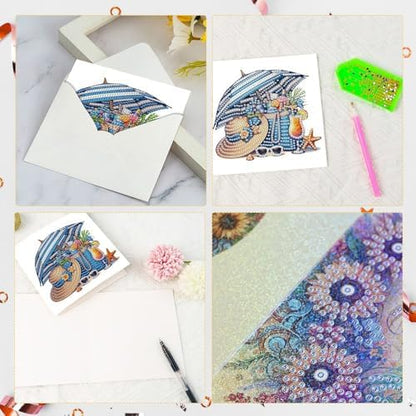 LazyFold 6Pcs DIY Diamond Art Painting Greeting Cards with Envelopes, Vacation Theme All Occasion Note Card Kit for Women, Handmade Thank You Birthday Friendship Cards Gift - Image 4