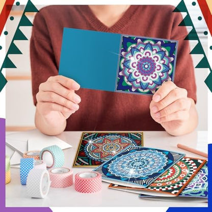 Saillong 12 Pack Mandala Diamond Painting Greeting Card Kits DIY Diamond Art Cards with Envelopes Flower 5D Rhinestones Painting Kits for Adults DIY Crafts Family Friend Birthday Gifts - Image 3