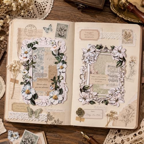 40Pcs Scrapbook Supplies Decor Papers, Floral Frames Junk Journal Supply - Image 5
