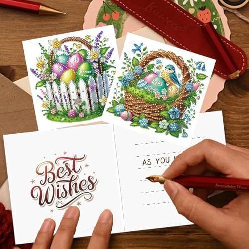 12 Packs Diamond Art Cards Kit, Diamond Painting Greeting Cards with Envelopes, DIY Card Making Kits for Adults, Gifts for Families, Friends, Partners (Easter Eggs) - Image 3