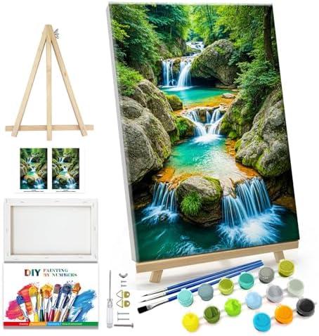 JOOZ Paint by Numbers Kit for Adults with Frame Waterfall 8x12 Inch by Jooz