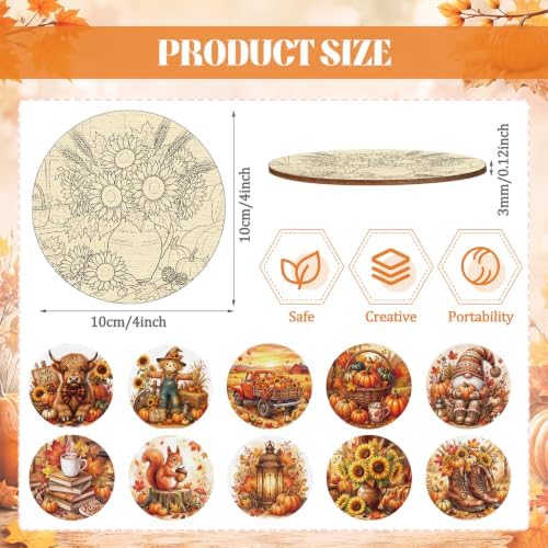 Reallnaive 45 Pcs Fall Wooden Coasters Painting Kit, 10 Autumn Gnome Pumpkins Sunflower Truck Coaster Arts and Crafts Fall Gift for Adults Ornament Home Office Decor - Image 2