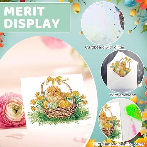 Tontut 6pcs Diamond Painting Kit Greeting Card, Little Yellow Duck 5D DIY Diamond Handmade Holiday Greeting Card with Envelope, Christmas Gift Congratulation - Image 5