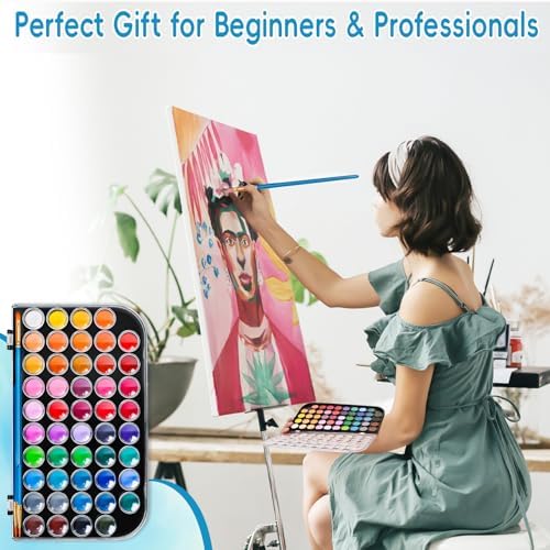 48 Color Solid Watercolor Paint Set with 3 Wooden Brushes for Adults Kids - Image 7