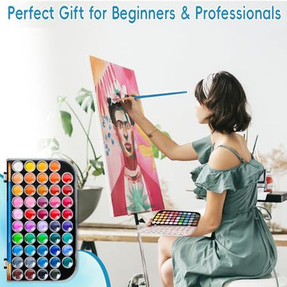 48 Color Solid Watercolor Paint Set with 3 Wooden Brushes for Adults Kids - Image 7