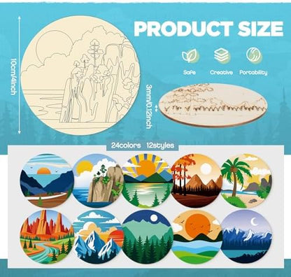 Reallnaive 45 Pcs Wooden Coaster Painting Kit, 10 Landscape Wood Coasters - Image 2