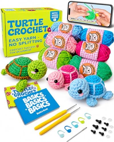 Granny Squirrel Turtle Crochet Kit for Beginners - DIY Amigurumi Animal Craft Kit with Full HD Video Tutorials & Easy No-Split Yarn - Complete Starter Set for Adults & Kids (Ages 13+) by Unknown