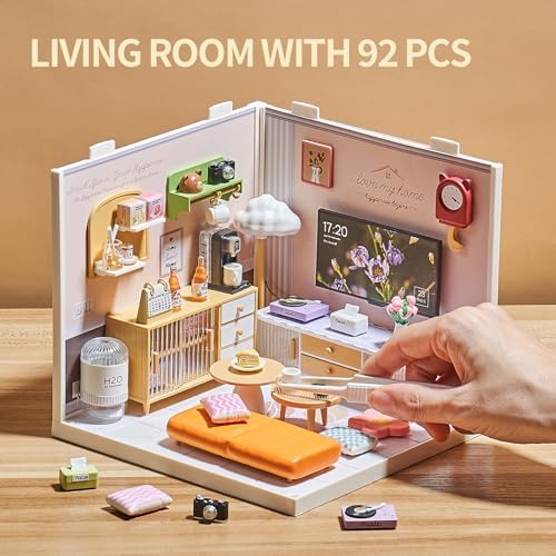 Miniature Living Room DIY Kit, 92Pcs 1:24 Scale Dollhouse with LED - Image 4