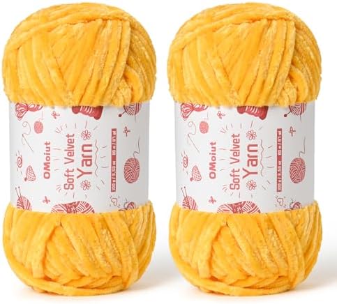2x100g Fluffy Velvet Chenille Yarn for Crocheting and Knitting, 80m (87.5yd) Baby Yarn for Crocheting Soft, Crochet Chunky Yarns Amigurumi Yarns (2 Golden Yellow) by OMoiut