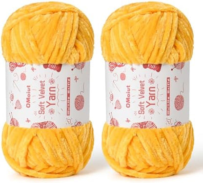2x100g Fluffy Velvet Chenille Yarn for Crocheting and Knitting, 80m (87.5yd) Baby Yarn for Crocheting Soft, Crochet Chunky Yarns Amigurumi Yarns (2 Golden Yellow) by OMoiut