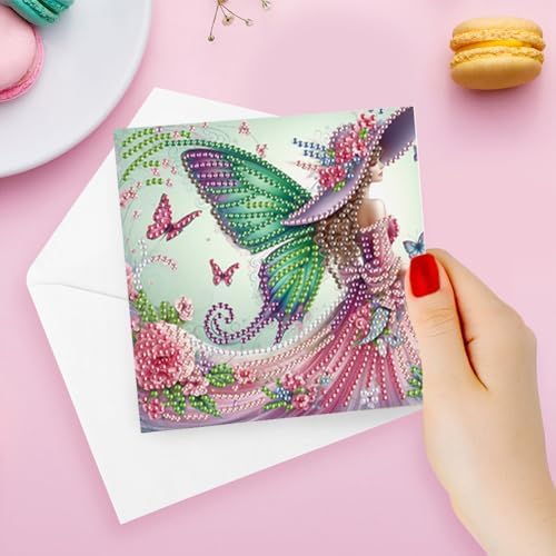 C'eitura 6Pcs Fairy Girl Diamond Art Greeting Card Kit – DIY Rhinestone Painting Postcard Set for Holiday Christmas New Year Party Favors, Creative Craft Gift for Fantasy Lovers - Image 5