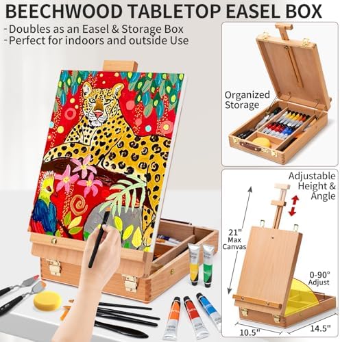 ARTALLY 66-Piece Acrylic Painting Kit with Desktop Easel,32 Colors Acrylic Paint Set(22ML), Paint Brush Set & Case, Brush Basin, Complete Art Supplies Painting Set for Adults, Artists, Beginners - Image 3