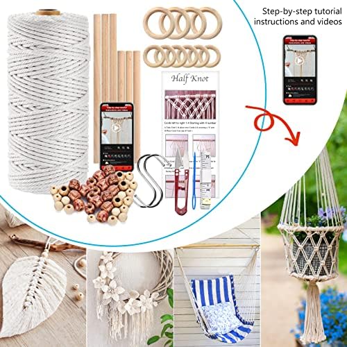Hdviai 121Pcs Macrame Kit, Macrame Supplies 3mm x 109Yards Macrame Cord for Macrame Kits for Adults Beginners, with Accessories Like 100Pcs Beads and 10Pcs Wooden Rings for Macrame Plant Hanger Kit - Image 4