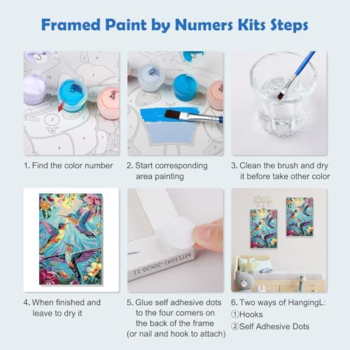 MOGTAA Paint by Numbers Kit for Adults with Frame, Hummingbird Paint by Number Canvas, Flowers Scenery Paint by Numbers with Easel, DIY Lanscape Oil Painting Kit for Home Wall Decor 8 x 12 Inch - Image 6