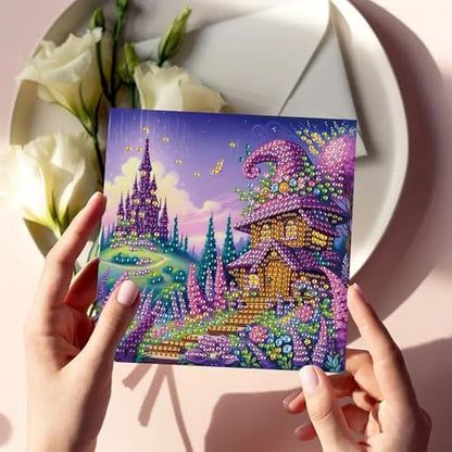 DIZAKIM 6-Piece Christmas-Themed Diamond Painting Greeting Cards Christmas Eve DIY Craft Kit Birthday Gift (Castle) - Image 6