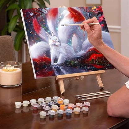 MaiMMaledy Paint by Numbers Kit for Adults Beginners Canvas Pictures with Framed Drawing Painting Acrylic Pigment with Wooden Triangle Easel Colorful Nine-Tailed Fox 8Wx12L inch - Image 2