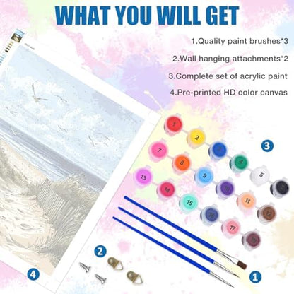 Lxmsja Sandy Beach Paint by Numbers Kit for Adults, Coastal Scene Acrylic Paint by Numbers for Adults Beginner, DIY Craft Supplies Oil Painting Kits for Home Wall Decor 16x20 inch (No Frame) - Image 5