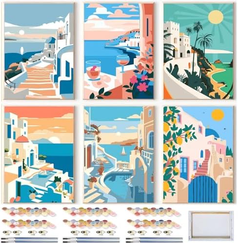 SYDYLH 6 Pack Paint by Numbers Kit for Adults Beginners,DIY Acrylic Painting Set for Seaside and City Landscapes on Canvas Framed, Adults Kids Paint by Numbers Kits for Home Wall Decor 8x12inch by Unknown