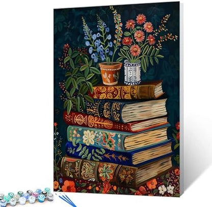 Aihonmin Stack Magic Book Paint by Numbers Kits for Adult Beginners,Boho Style Paint by Numbers Botanical Painting by Numbers Arts Craft Kits Canvas Drawing for Home Without Framed 16''W x 20''H by Aihonmin