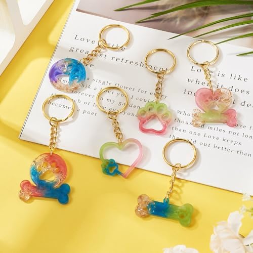 Resin Keychain Mold Epoxy Resin Molds for Keychain Making 1Pc Bone Dog Paw Heart Silicone Pendant Mold for Jewelry Making with 10Pcs Key Rings, 30Pcs Jump Rings - Image 3