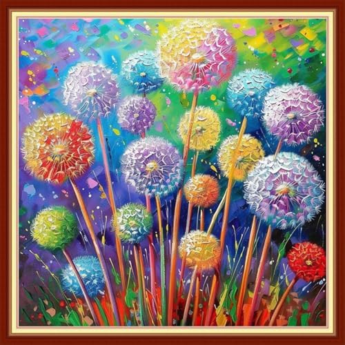 Joyhoor Cross Stitch Kits for Beginners Stamped Cross-Stitch Supplies Needlework preprint Embroidery Kits for Adults DIY Needlepoint Kits Embroidery Patterns 11CT-Colorful Dandelion 18x18 inchs by JoyhoorCrossStitchKits