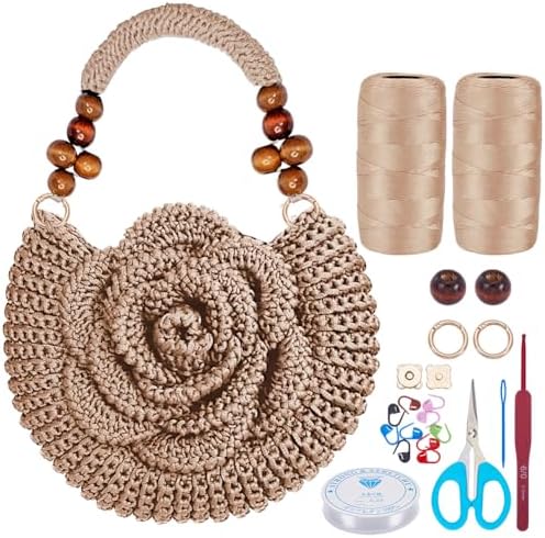 ACRNIGHEET Crochet Kit for Advanced Beginners Pink Khaki Crochet Purse Bag for Women DIY Tote Bag Making Kit with Step-by-Step Tutorials Hobbies Project for Starter Boho Style Gift Ideas by ACRNIGHEET