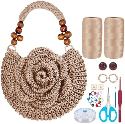 ACRNIGHEET Crochet Kit for Advanced Beginners Pink Khaki Crochet Purse Bag for Women DIY Tote Bag Making Kit with Step-by-Step Tutorials Hobbies Project for Starter Boho Style Gift Ideas by ACRNIGHEET