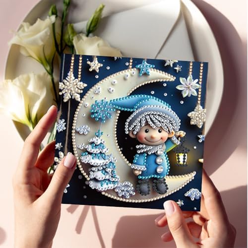 jinglinhh 6pcs Christmas Moon Snowflakes Snowman Elk Diamond Art Painting Greeting Cards with Envelopes, DIY Card Making Kits for Adults, Diamond Art Postcards Christmas Cards Craft Gifts - Image 7