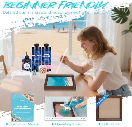 KISREL Ocean Resin Art Kit, Clear Epoxy Resin Kit with Frames, Beginner DIY Ocean Painting Full Set of Tools + Tutorials, Great Gift for Craft Lovers, Adult Stress Relief Creative Crafts - Image 5