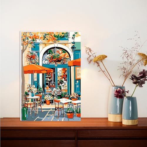 Lxmsja Street Café Paint by Numbers Kit for Adults, Street Scenes Acrylic Paint by Numbers for Adults Beginner, DIY Craft Supplies Oil Painting Kits for Home Wall Decor 8x12 inch (Framed) - Image 2