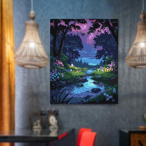 Lovepefe Forest Rivulet Paint By Numbers Kit for Adults, Paint by Number Kits for Beginner Acrylic On Canvas Forest Night Oil Painting Kit Adults Kits for Gift Home Wall Decor 16x20 Inch - Image 4