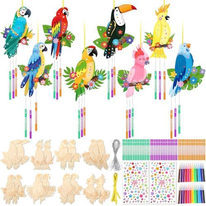 Amyhill 16 Pack Bird Wind Chimes Craft Kit, DIY Painting Wooden Art, Gifts by Amyhill