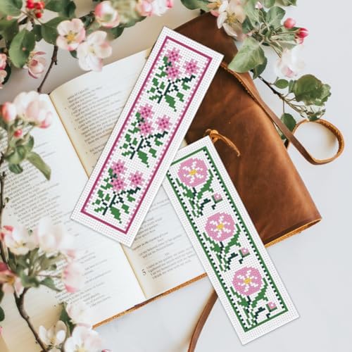 BEUNITONE Cross Stitch Bookmark Kit 6 Pcs Flower DIY Bookmarks Cross Stitch Kits for Adults Beginners with Instructions Cute Pre-Sorted Floss Cross-Stitch Stamped Embroidery Kit for Gifts 8''x2.4'' - Image 7