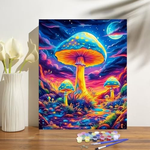 obterie Mushroom Paint by Numbers Kit for Adults Beginner Trippy Oil Painting Kit Adult Paint by Number Kits on Canvas DIY Painting for Beginners Art by Numbers for Gifts Home Wall Decor 16x20 Inch - Image 2