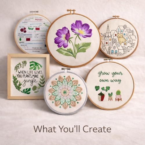BUZZCRAFT Embroidery Starter Kit for Beginners & Adults, Learn 30+ Stitches, 10 Pre-Printed Practice Patterns, Hand Embroidery Kit with Hoop, Needles, Floss & Instruction Book, DIY Sewing Craft Kit - Image 3