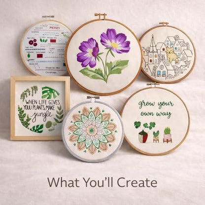 BUZZCRAFT Embroidery Starter Kit for Beginners & Adults, Learn 30+ Stitches, 10 Pre-Printed Practice Patterns, Hand Embroidery Kit with Hoop, Needles, Floss & Instruction Book, DIY Sewing Craft Kit - Image 3