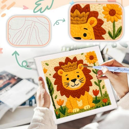 SDOYUNO Punch Needle Kit with Frame for Adults Beginners Kits 9.84 x 9.84 Inch Embroidery Starter Kits Punch Needle Kit with Lion Pattern, Threader, Yarns, Rug Punch, DIY Craft Kits (Yellow) - Image 4