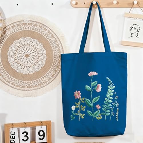 CREAWONDER Canvas Tote Bag Embroidery Kit with Pattern for Beginners, Arts and DIY Embroidery Crafts Kits for Adults, Include Instructions, Embroidery Hoops, Color Threads and Tool - Image 7