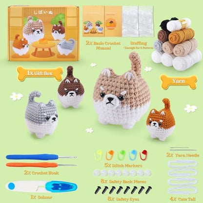 Crochet Kit for Beginners- 4 PCS Fat Shiba Inu Crochet Kits for Adults, 4PCS Corgi Dog Crochet Animal Kit with Step-by-Step Video Tutorials, Yarn, Crochet Hook, Instructions DIY Knitting Kit - Image 3
