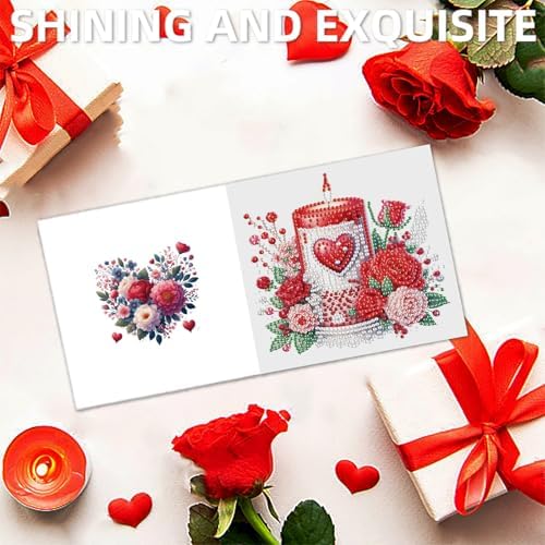 12 Pcs Diamond Painting Greeting Cards Kit Rose Flowers Candle Coffee with Envelopes, 5D DIY Special Shaped Rhinestone Art Card Making Kits for Adults, Holiday Blessing Postcards, Creative Craft Gifts - Image 3