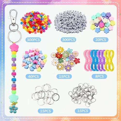 AUGSUN 713Pcs Colorful Bead Keychain Making Kit DIY Keychain Craft - Image 2