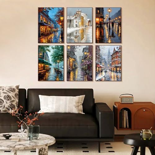 6 Pack Paint by Numbers Kit for Adults Beginner Street Scenery, 10x14 Inch - Image 2