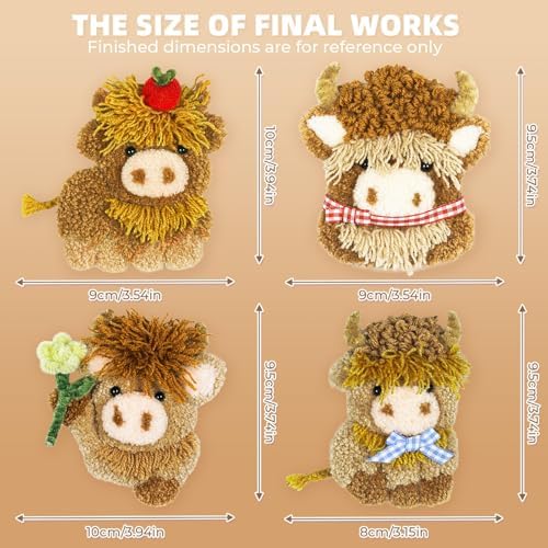 Punch Needle kit-4,Embroidery kit for Beginners,Punch Needle Kits Adults Beginner,Needles, Curved Scissors, a Tool Storage Box, Yarn, Easy-to-Follow Instructions, and Tutorial Videos(4 Highland Cow) - Image 5